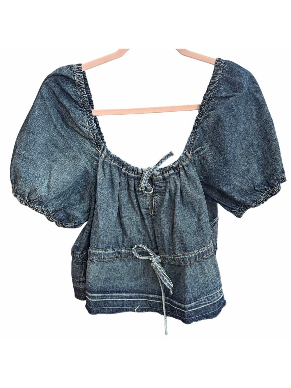 Ganni‎ Denim Puff Sleeve Top in Tint Wash Size S/M Feminine Cottage core